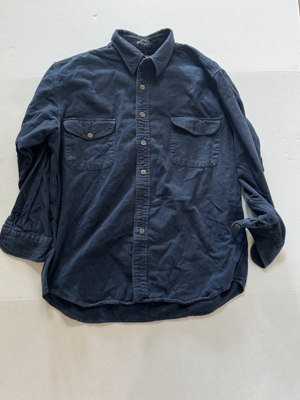 St John's Bay Chamois Cloth Heavy Flannel Shirt Men's Size L Navy Blue